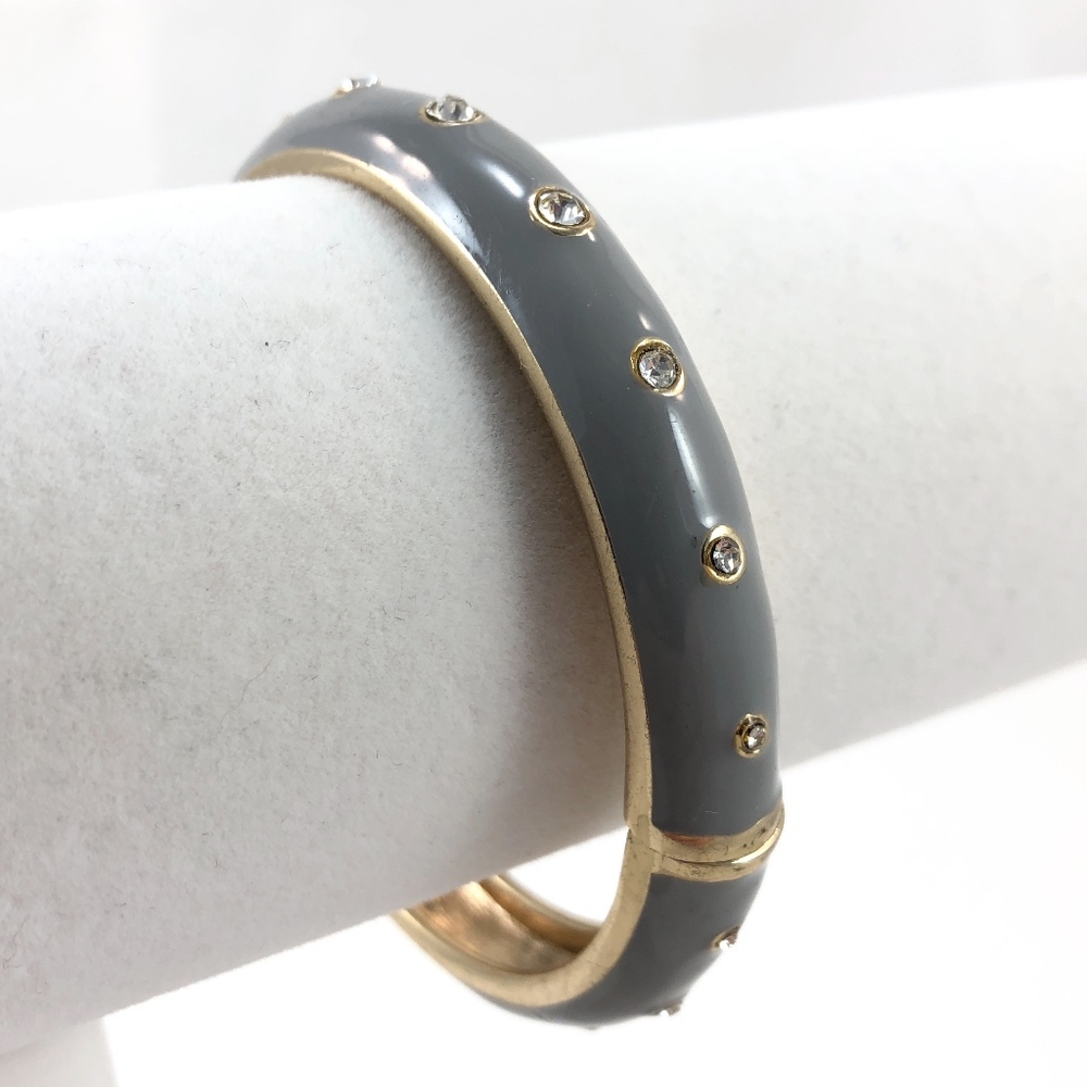 Vintage Rhinestone & Gray Enamel Clamper Bracelet - Picture 4 of 5